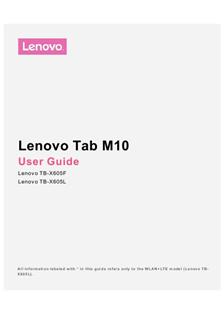 Lenovo Tab M10 - X605 manual. Tablet Instructions.